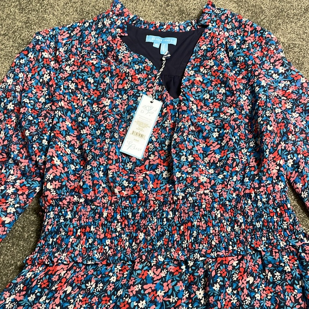 Draper James NWT Smocked Waist Shirtdress Spring Whispy Floral Summer Colorful - Picture 4 of 9